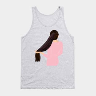 Cute Girl hiding face holding pony tail Tank Top